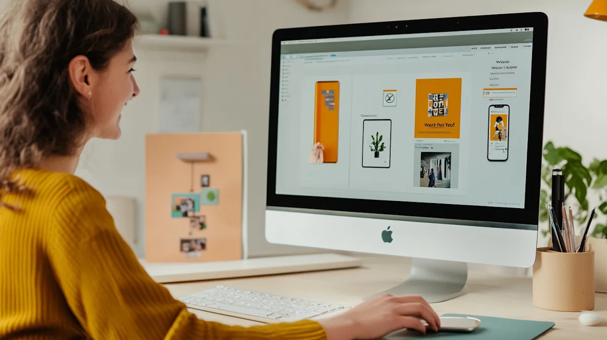A store owner reviewing an online shop on a desktop screen